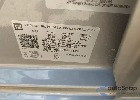 2024 Chevrolet Silverado 1500 4Wd Short Bed Rst из США, поврежденный, VIN 3GCUDEE8XRG404496